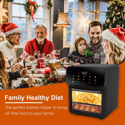 Freidora De Aire Horno De Convección De 12QT Con Multifunción 10 En 1, Ventana Visible Y Pantalla Táctil, Negro