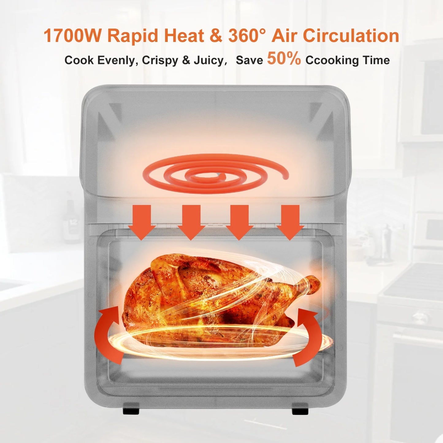 Freidora De Aire Horno De Convección De 12QT Con Multifunción 10 En 1, Ventana Visible Y Pantalla Táctil, Negro