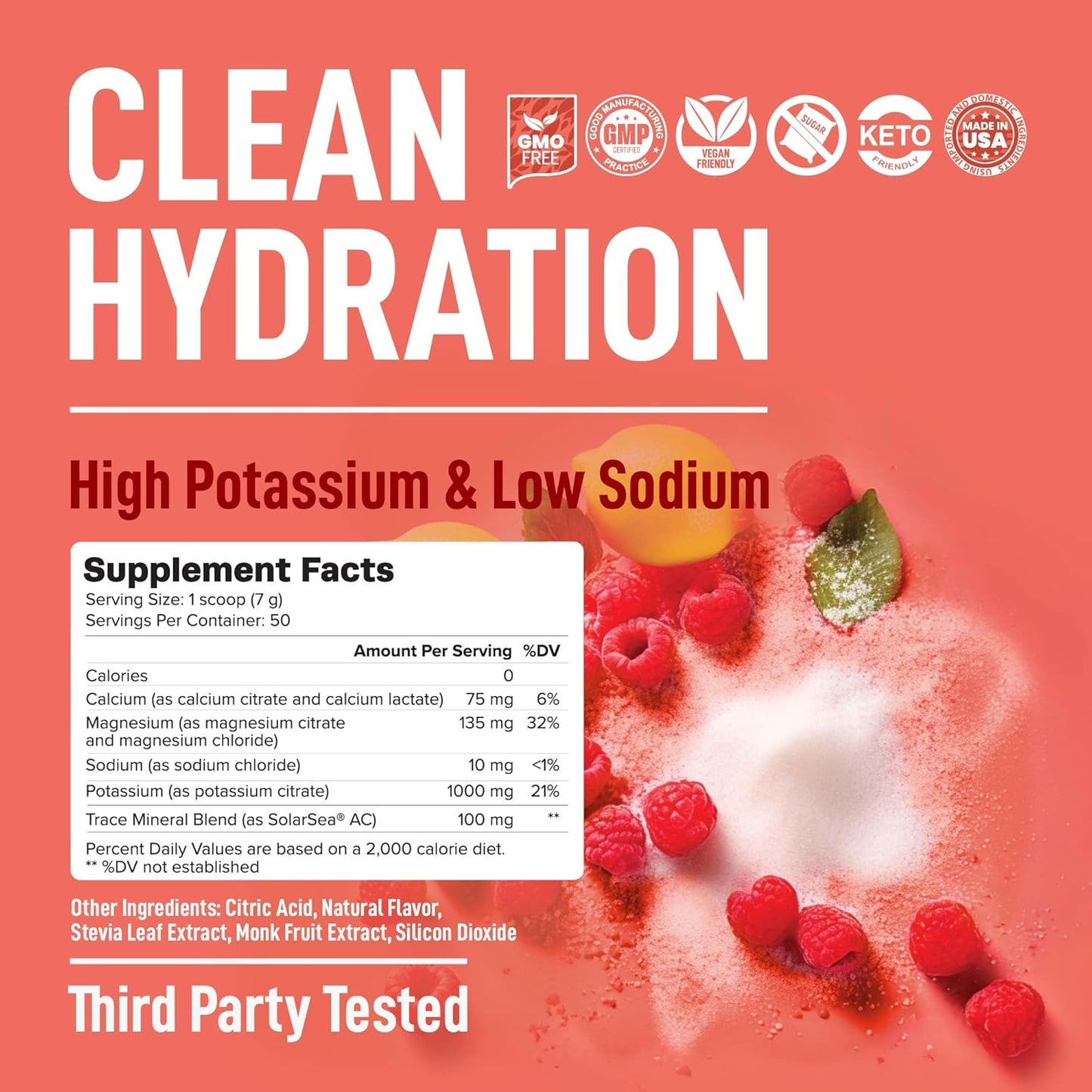 Keto Electrolytes Powder No Sugar - Sugar Free Electrolytes - Keto Hydration Electrolytes - Made in USA - Delicious Raspberry Lemonade Flavor - Mixes Easily No Clumps