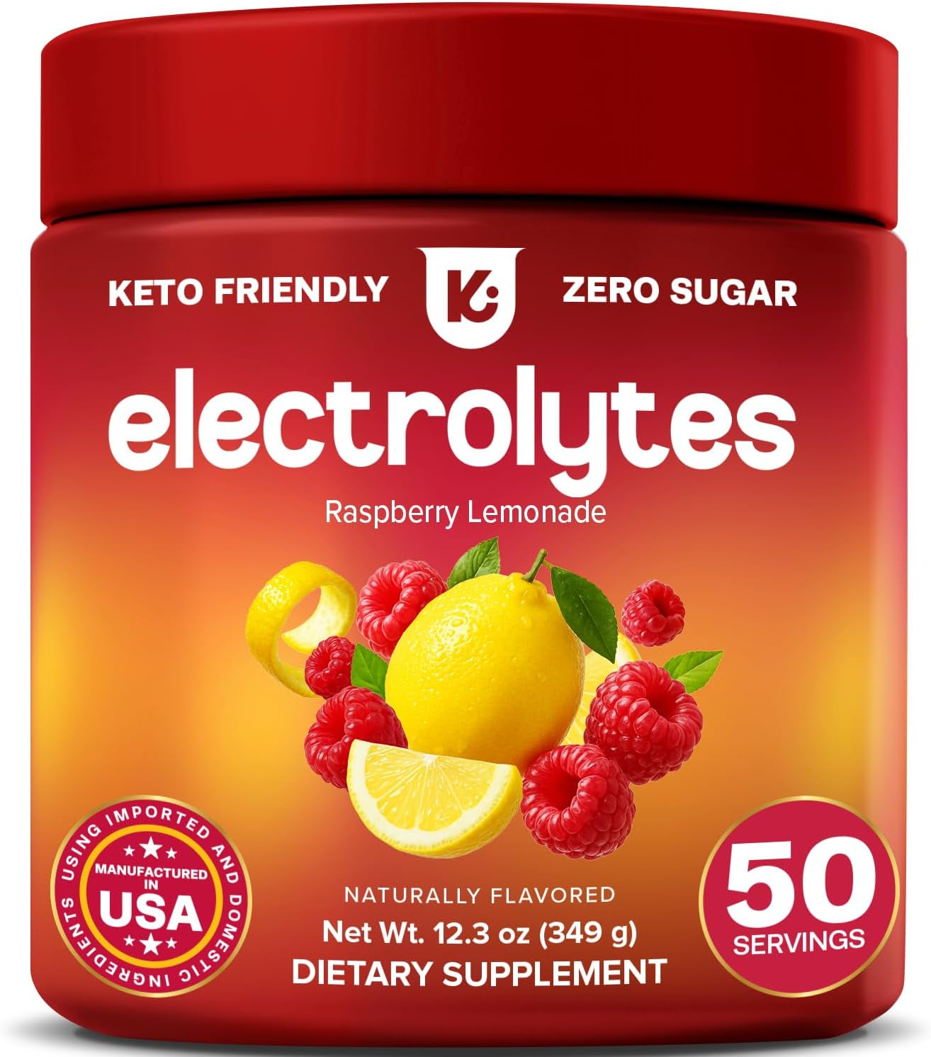 Keto Electrolytes Powder No Sugar - Sugar Free Electrolytes - Keto Hydration Electrolytes - Made in USA - Delicious Raspberry Lemonade Flavor - Mixes Easily No Clumps