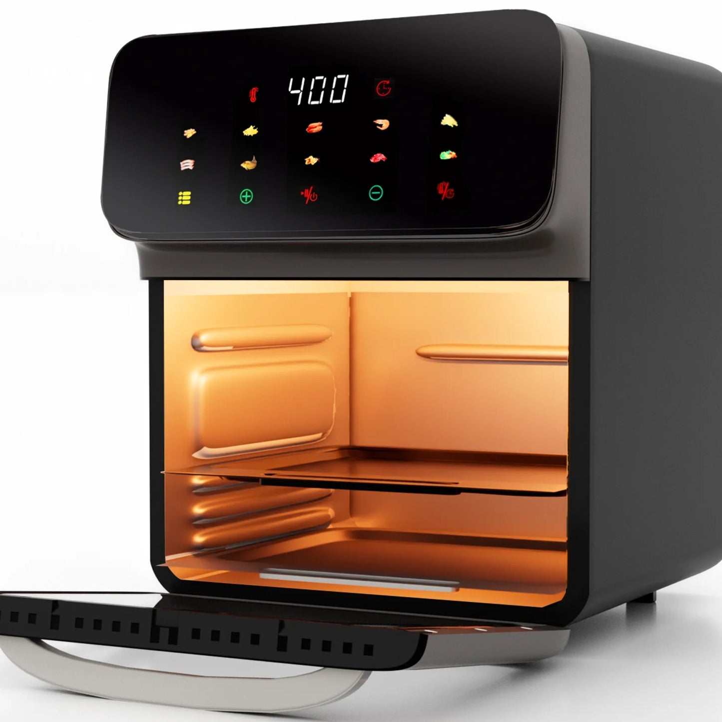 Freidora De Aire Horno De Convección De 12QT Con Multifunción 10 En 1, Ventana Visible Y Pantalla Táctil, Negro