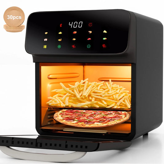 Freidora De Aire Horno De Convección De 12QT Con Multifunción 10 En 1, Ventana Visible Y Pantalla Táctil, Negro