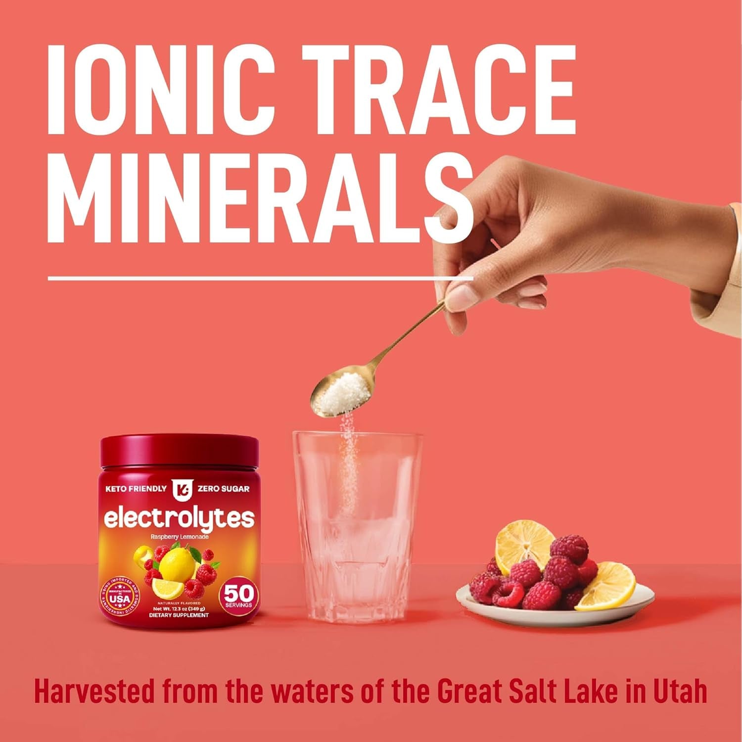 Keto Electrolytes Powder No Sugar - Sugar Free Electrolytes - Keto Hydration Electrolytes - Made in USA - Delicious Raspberry Lemonade Flavor - Mixes Easily No Clumps